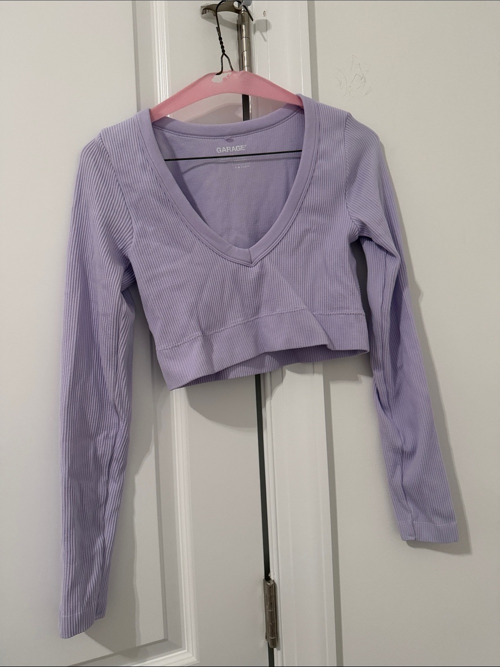 Garage Lavender Ribbed V-Neck Long Sleeve Crop Top